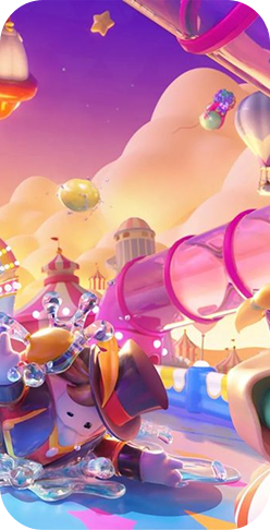 Screenshot of an adventure mini game showing colorful characters in a vibrant forest setting