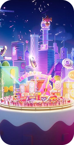 Screenshot of a puzzle mini game featuring bright geometric shapes and patterns